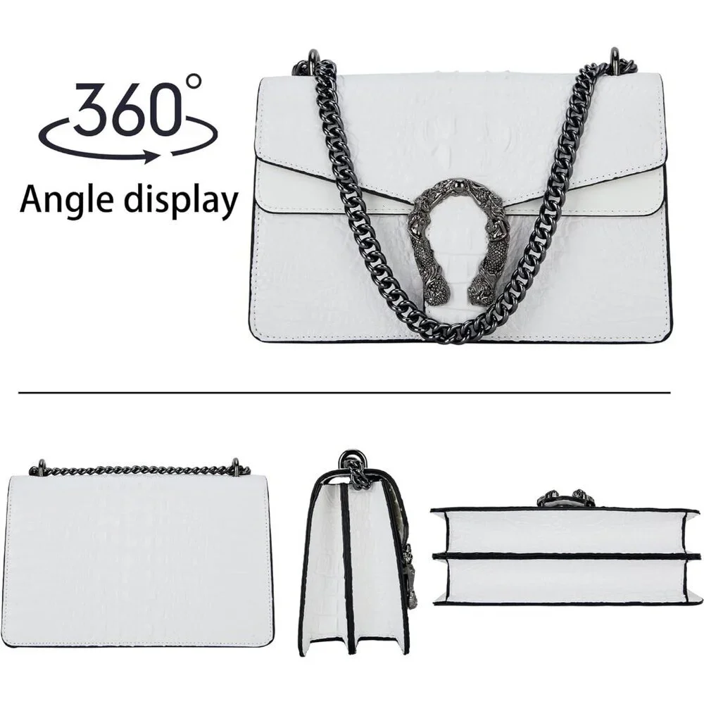 ⚡ Women's Crocodile White Snake Leather Print Casual Satchel Crossbody Handbag